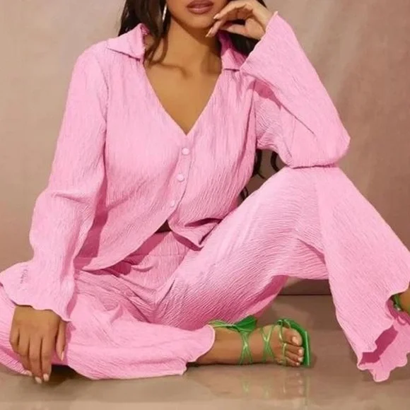 Pink Button-Up Lounge Set - Picture 1 of 4
